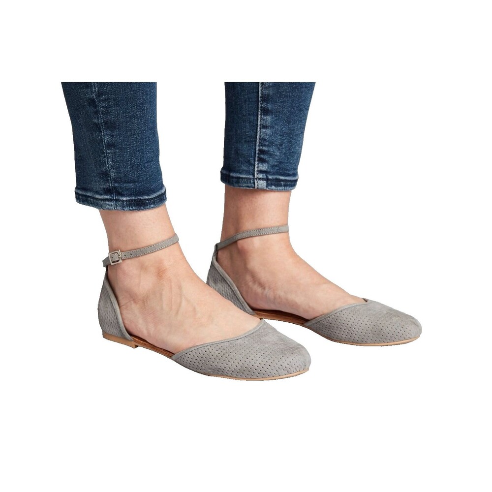Steve Madden Gray Flats Womens 9M Perforated D'Orsay Ankle Strap Ballet Flat